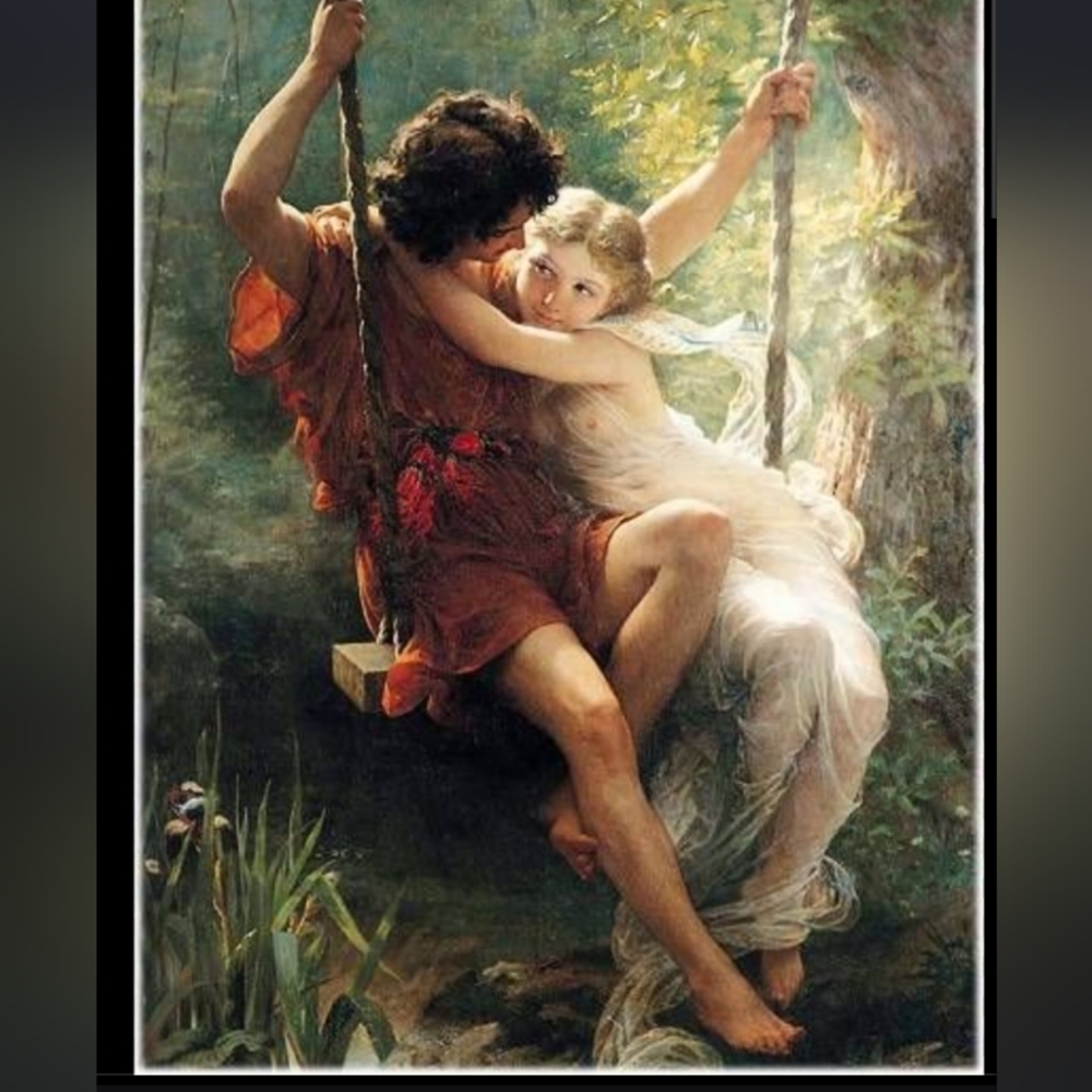 Linens & Lace Reproduction of Oil Painting by Pierre Auguste "The Swing" 12"X13"